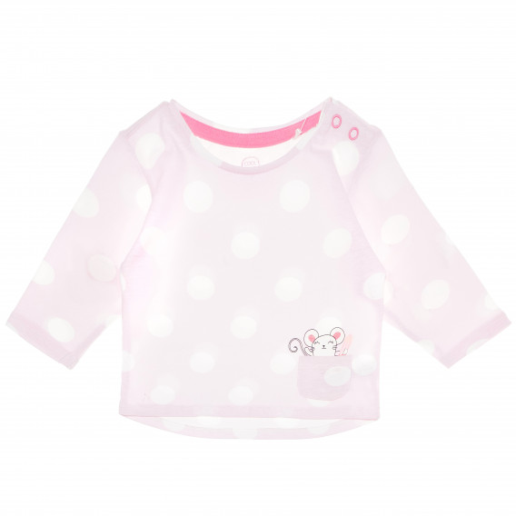 Памучна блуза с дълъг ръкав за бебе за момиче с десен на точки и сърчица Cool club 80407 