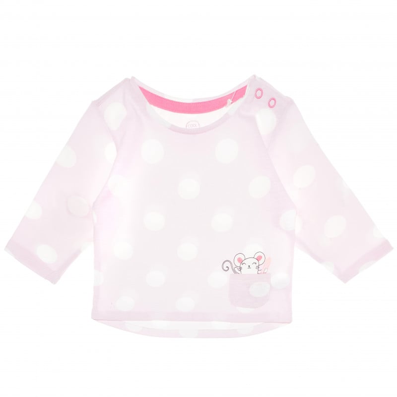 Памучна блуза с дълъг ръкав за бебе за момиче с десен на точки и сърчица  80407