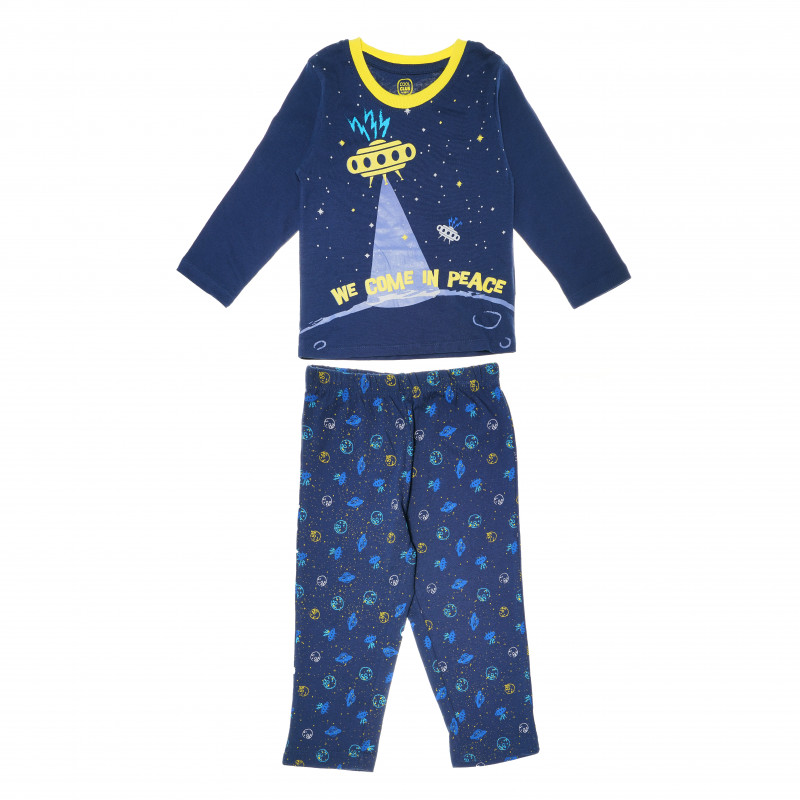 Памучна пижама от две части с принт на изънземно за момче  80542