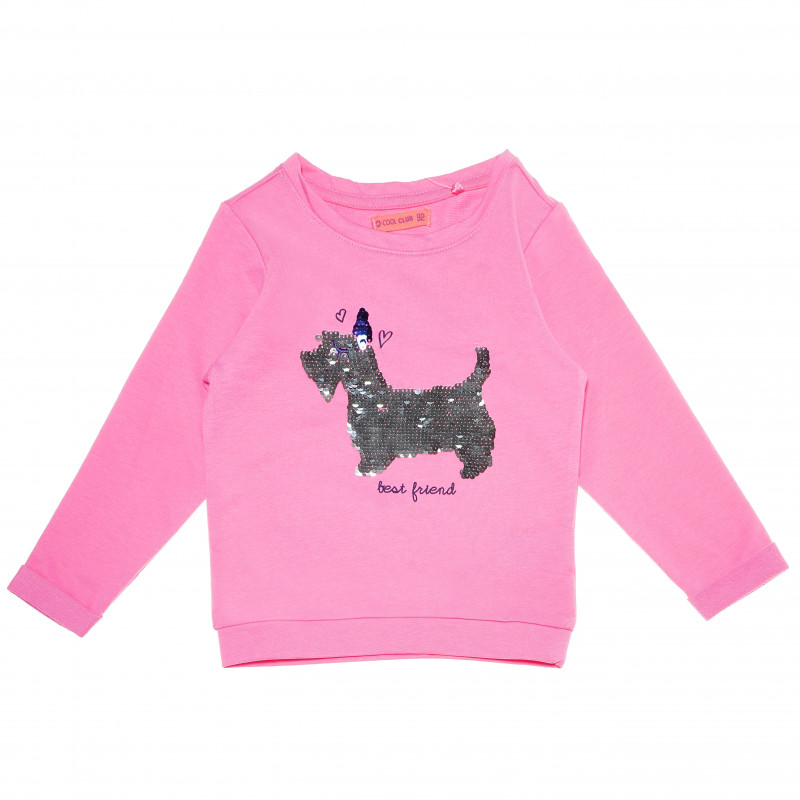 Розова блуза с принт куче и дълъг ръкав за момиче  80671