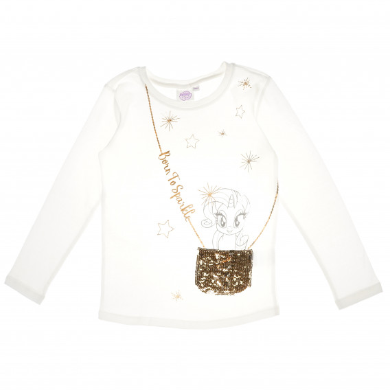 Бяла памучна блуза с апликация имитираща чантичка с дълъг ръкав за момиче Cool club 80752 