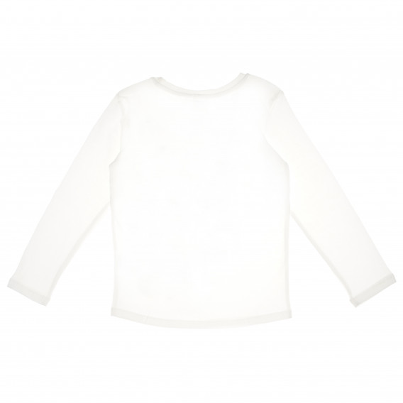 Бяла памучна блуза с апликация имитираща чантичка с дълъг ръкав за момиче Cool club 80753 2