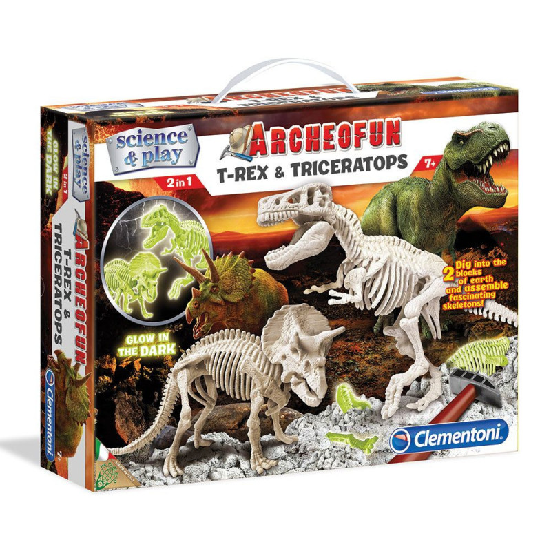Science play скелет t-rex and triceratops светещ  8099