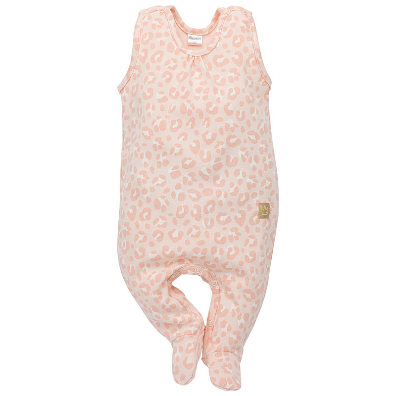 Памучен гащеризон без ръкави  с принт на розови шарки за бебе момиче  814