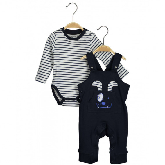 Памучен комплект от 2 части за бебе за момче с апликация личице BLUE SEVEN 81461 
