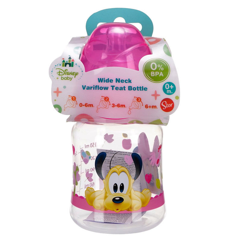 Полипропиленово шише за хранене Minnie Mouse, с биберон 2 капки, 0+ месеца, 150 мл, цвят: розов  81759