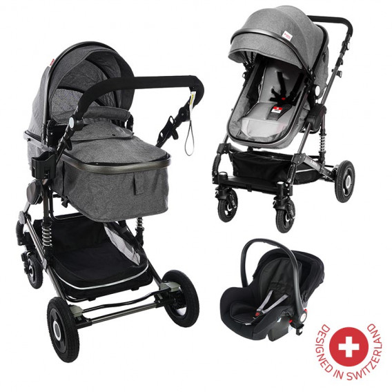 Комбинирана детска количка FONTANA 3 в 1 с швейцарска конструкция и дизайн, сива ZIZITO 81876 