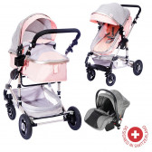 Комбинирана детска количка FONTANA 3 в 1 с швейцарска конструкция и дизайн, розова ZIZITO 81877 