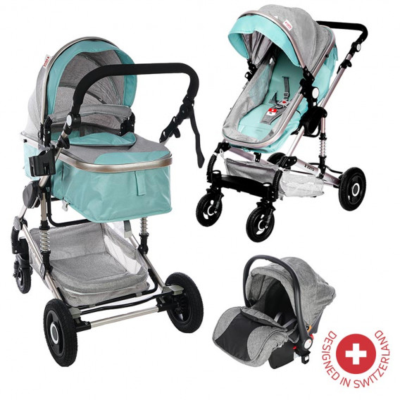 Комбинирана детска количка FONTANA 3 в 1 с швейцарска конструкция и дизайн, синя ZIZITO 81879 