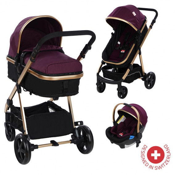 Детска количка BELINDA 3 в 1 с швейцарска конструкция и дизайн, лилава ZIZITO 81890 