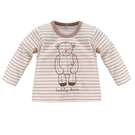 Памучна блуза с дълъг ръкав и бежови ивици за бебе - унисекс Pinokio 834 