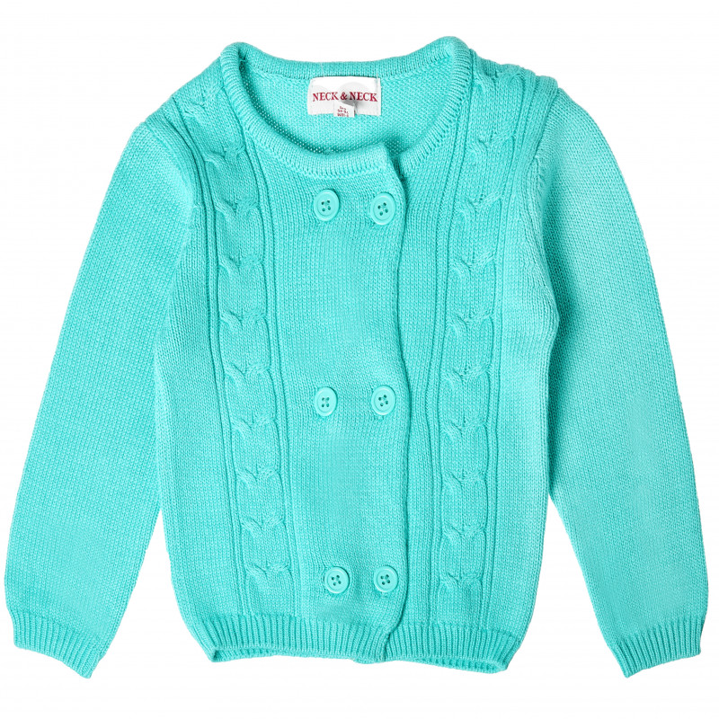 Плетена жилетка за бебе с матирани синьо-зелени копчета   87734