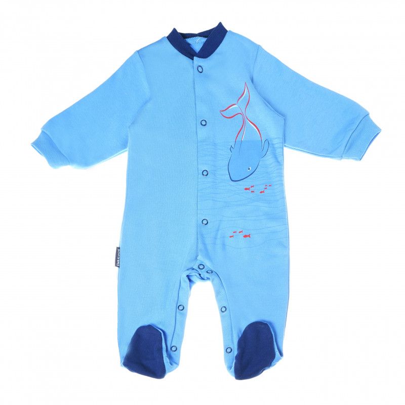 Памучна пижама с дълъг ръкав и принт за бебе  87997