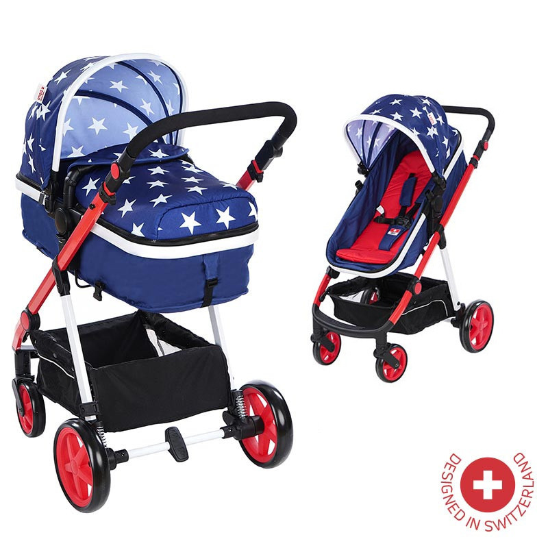 Детска количка BELINDA с швейцарска конструкция и дизайн 2 в 1, синя  88347
