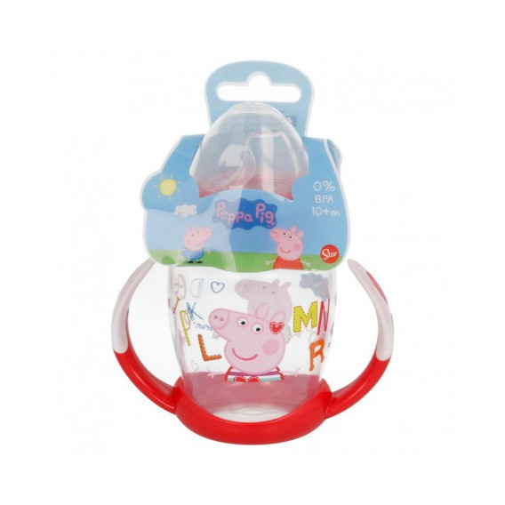 Чаша за пиене за малки деца с две дръжки и силиконов накрайник за пиене с картинка peppa pig letters Stor 8842 