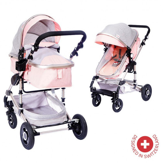 Комбинирана детска количка FONTANA с швейцарска конструкция и дизайн 2 в 1, розова ZIZITO 88456 