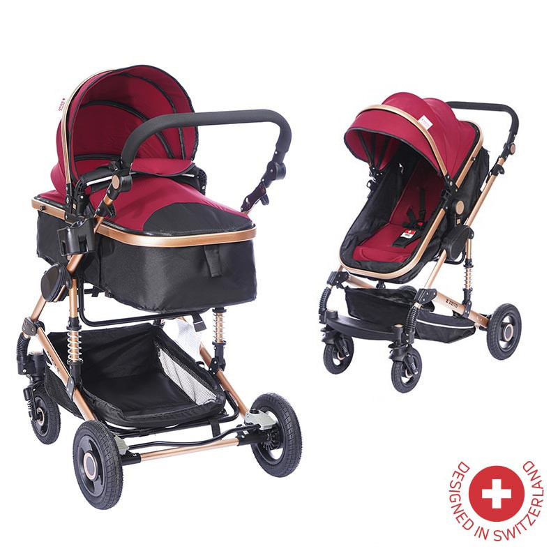 Комбинирана детска количка FONTANA с швейцарска конструкция и дизайн 2 в 1, червена  88472