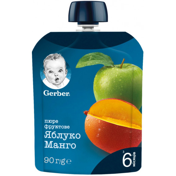 Ябълка и манго Nestle, 6+ месеца, пауч 90 гр. Gerber 88716 