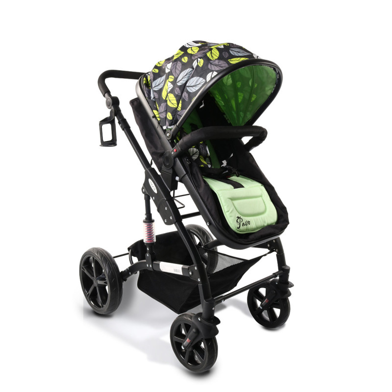 Комбинирана детска количка PAVO NEW 2 в 1, черна с принт  9205