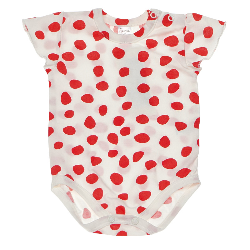 Памучно боди с къс ръкав за бебе момиче на червени точки и обло деколте  94457