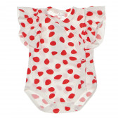 Памучно боди с къс ръкав за бебе момиче  на червени точки и с къдрички на ръкавите,  многоцветно Pinokio 94476 