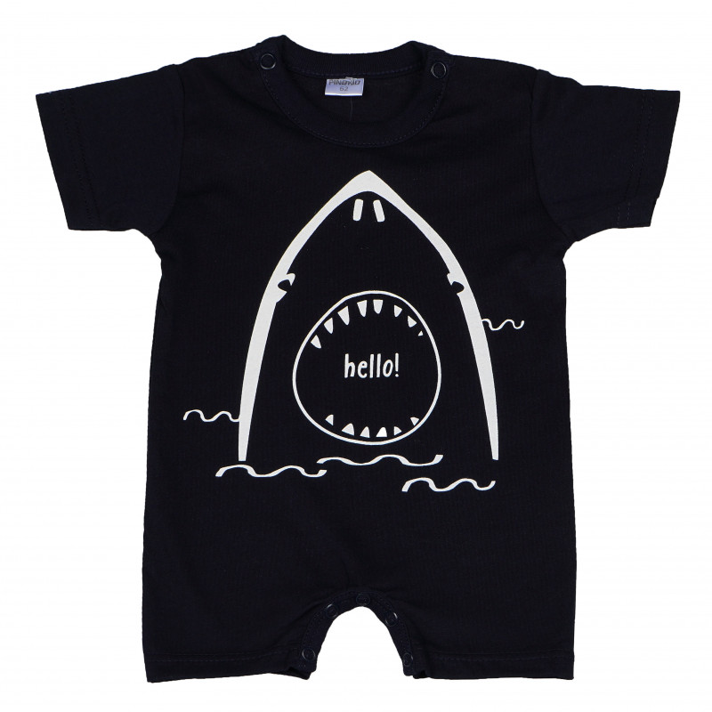 памучен гащеризон с къс ръкав с картинка на акула за бебе момче  94568