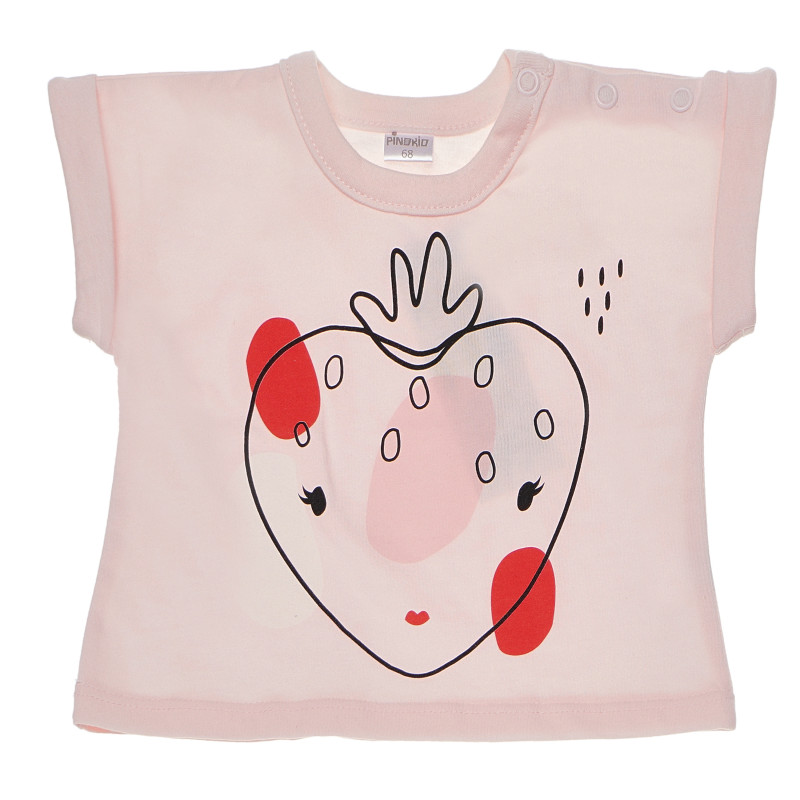 Памучна блуза с къс ръкав и щампа на ягода за бебе момиче  94621