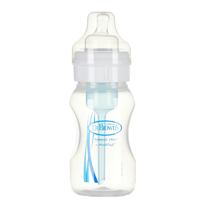 Полипропиленово шише за хранене Wide-Neck, с биберон 1 капка, 0+ месеца, 240 мл, цвят: бял  95125