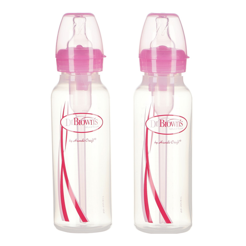 Полипропиленово шише за хранене Narrow-Neck®, с биберон 1 капка, 0+месеца, 250 мл., розово  95170
