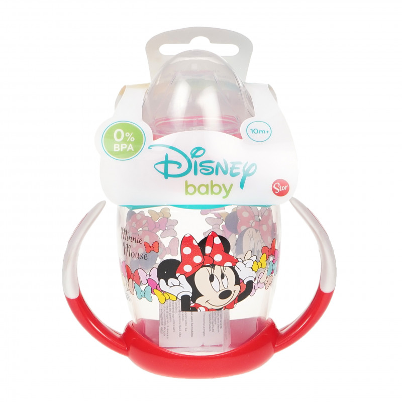 Чаша за малки деца с две червени дръжки и силиконов накрайник за пиене с картинка minnie mouse color bows  95340