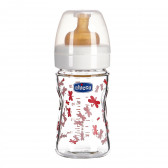 Стъклено шише за хранене, с биберон 1 капка, 0+ месеца, 150 мл, цвят: розов Chicco 95756 