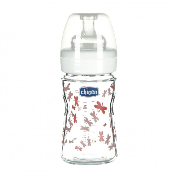 Стъклено шише за хранене, с биберон 1 капка, 0+ месеца, 150 мл, цвят: розов Chicco 95762 