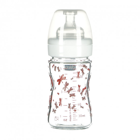 Стъклено шише за хранене, с биберон 1 капка, 0+ месеца, 150 мл, цвят: розов Chicco 95763 2
