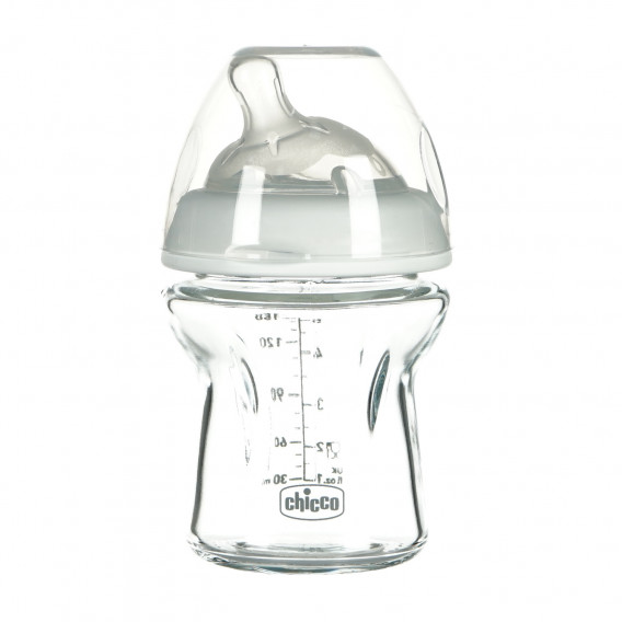 Стъклено шише за хранене Natural feeling, с биберон 1 капка, 0+ месеца, 150 мл, цвят: бял Chicco 95796 