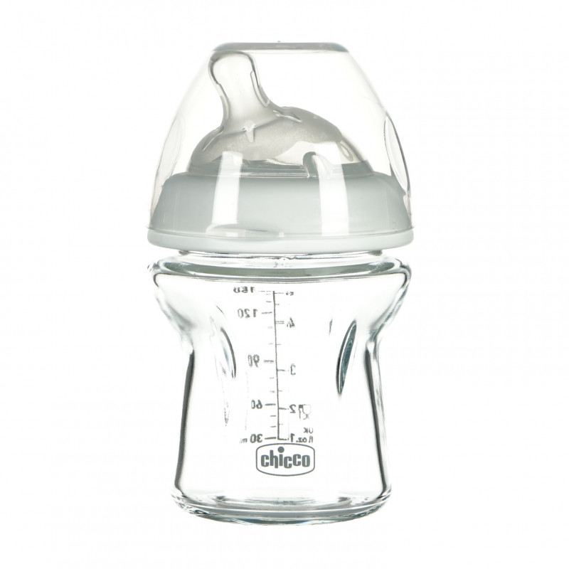 Стъклено шише за хранене Natural feeling, с биберон 1 капка, 0+ месеца, 150 мл, цвят: бял  95796