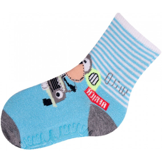 Памучни меки чорапи за момче със силиконови шарки на стъпалата против хлъзгане YO! 9586 4
