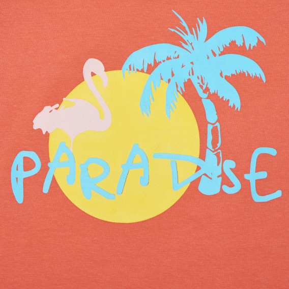 Памучна блуза в оранжев цвят с надпис PARADISE с къс ръкав за момиче Name it 96601 3