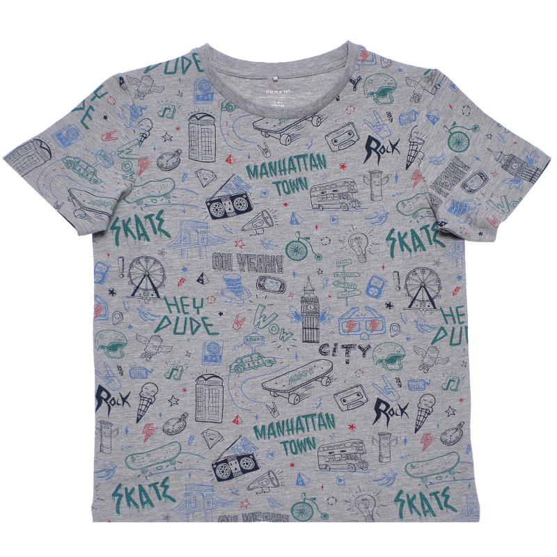 Тениска с графичен принт за момче, сива  96615