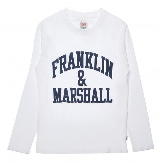 Памучна блуза с дълъг ръкав, с лого за момче, бяла Franklin & Marshall 96631 