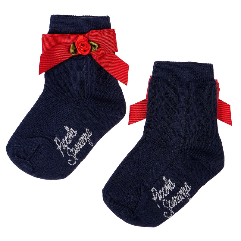 Чорапи за бебе момиче с червена панделка и розичка  96737