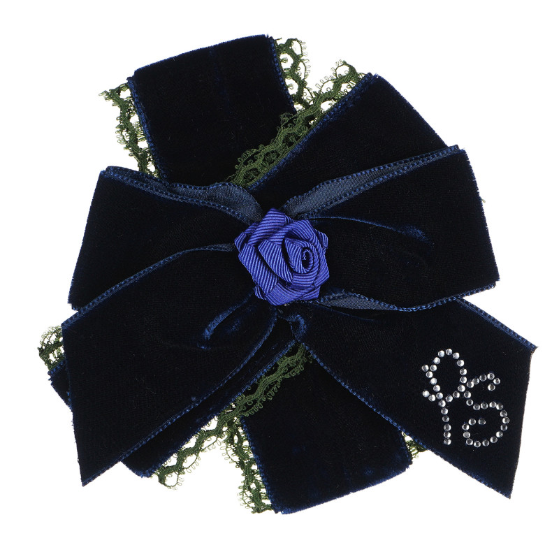 Панделка за коса, цвят: тъмно синьо, с текстилна роза  96741