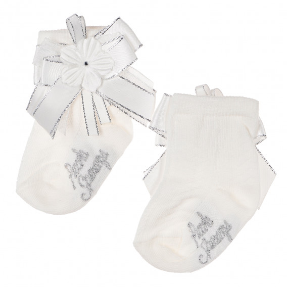 Чорапи за бебе момиче с голяма панделка и бяло цвете Picolla Speranza 96755 