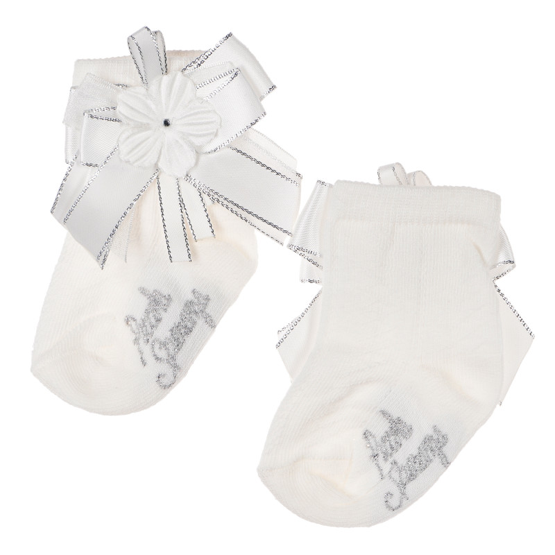 Чорапи за бебе момиче с голяма панделка и бяло цвете  96755