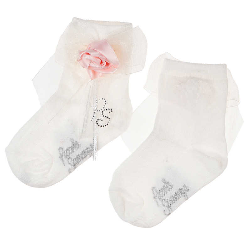 Чорапи за бебе момиче с голяма панделка в бежаво и розово   96765