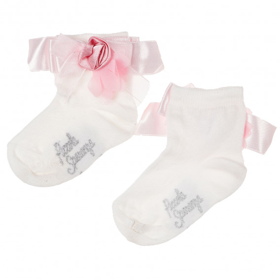 Чорапи за бебе момиче със сатенирана панделка и нежно розово цвете Picolla Speranza 96769 