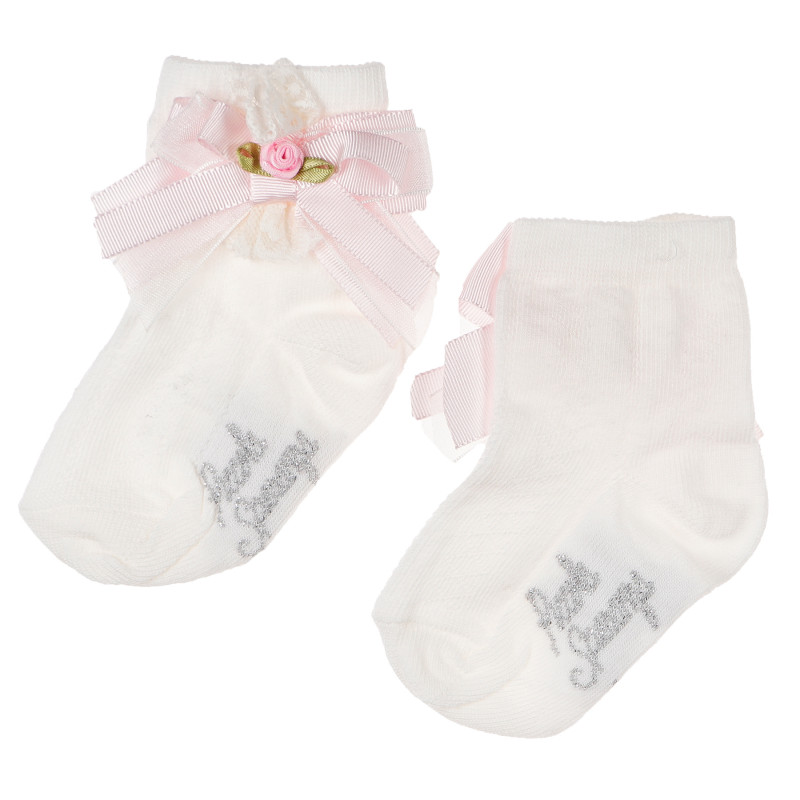 Чорапи за бебе момиче с голяма панделка, нежно цвете в розово и лого на марката  96781
