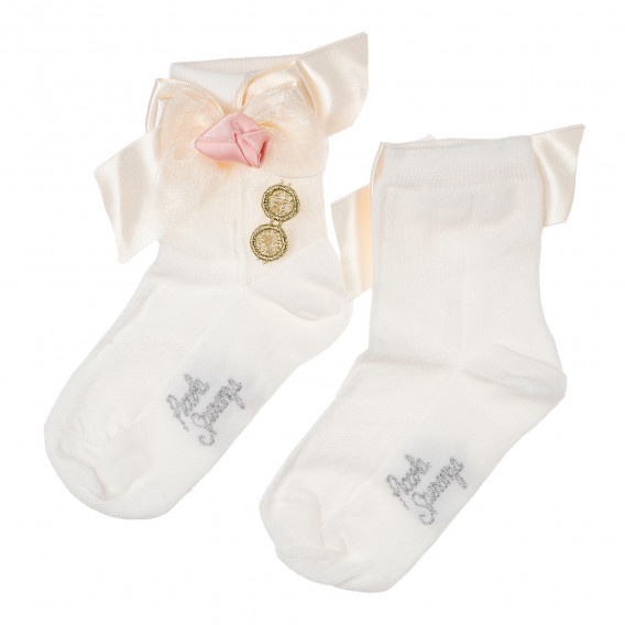 Чорапи за момиче с деликатна панделка в розово, ръчно изработени цветя в цвят сьомга и златисто Picolla Speranza 96785 