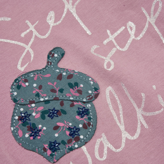 Памучна блуза с брокатена надпис за момиче розова Benetton 96891 3