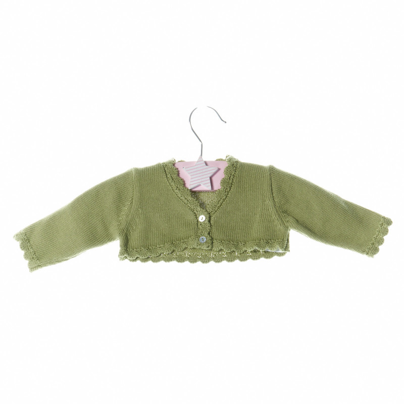 Плетено болеро за бебе с дълги ръкави в зелен цвят  9753