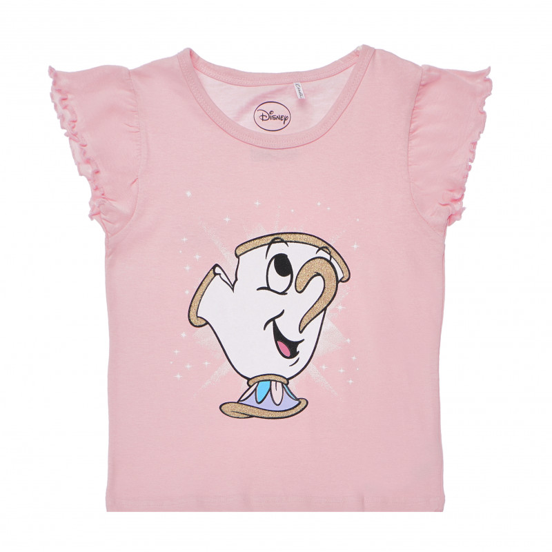 Памучна розова тениска с щампа Disney с къс ръкав за момиче  98856